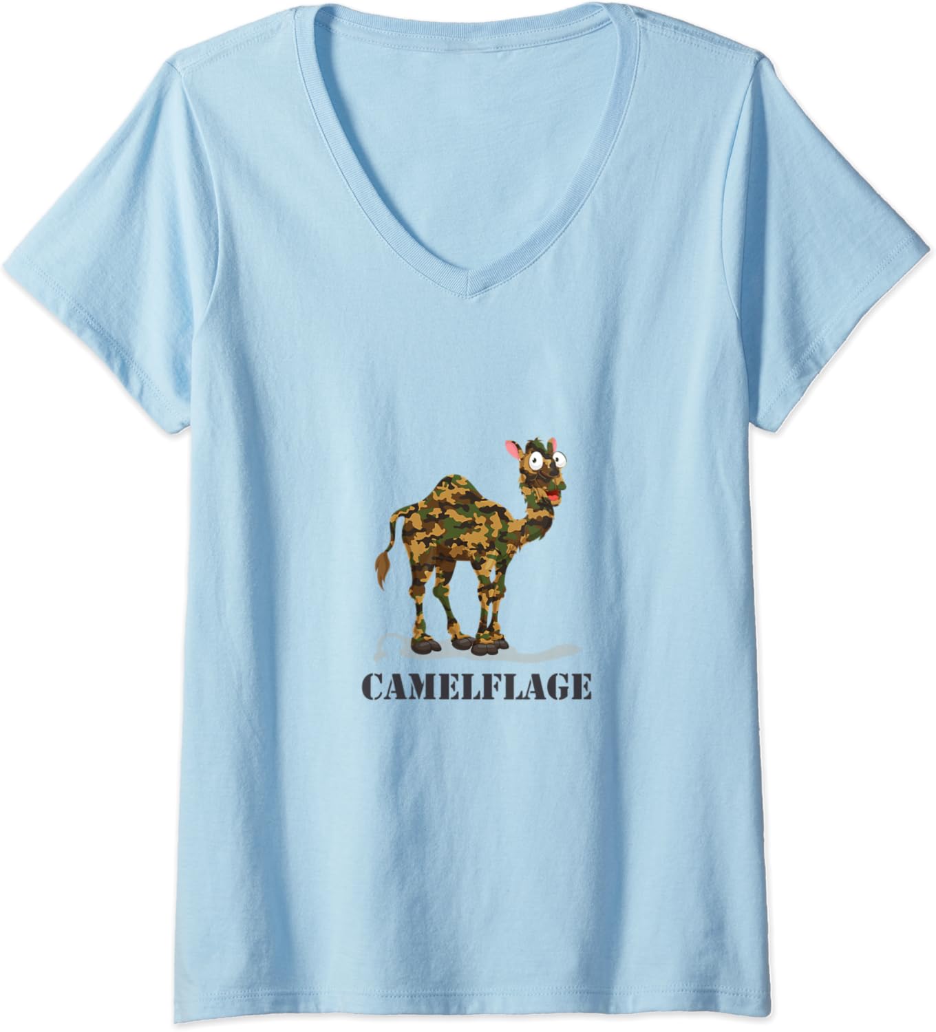 Womens Camelflage Camouflage Camel in Woodland Camo VNeck